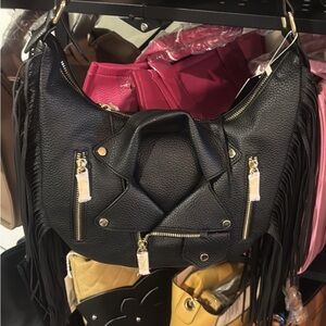 Black Fringe vegan Leather Shoulder Bag